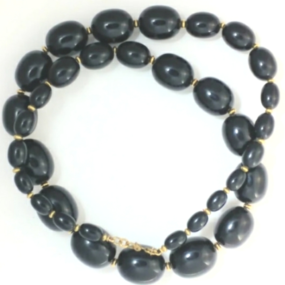 Monet SIGNED Black Plastic Bead Necklace